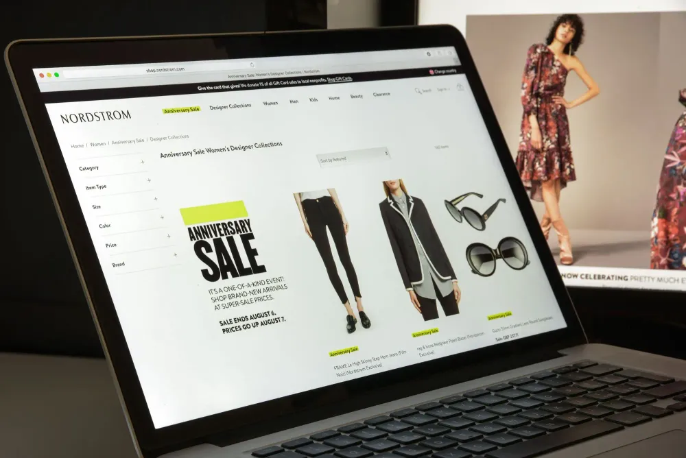 Nordstrom sale page on laptop.